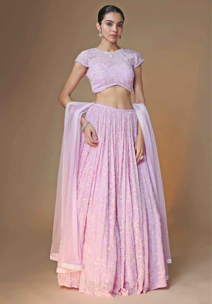 Lilac Floral Georgette Lehenga Set