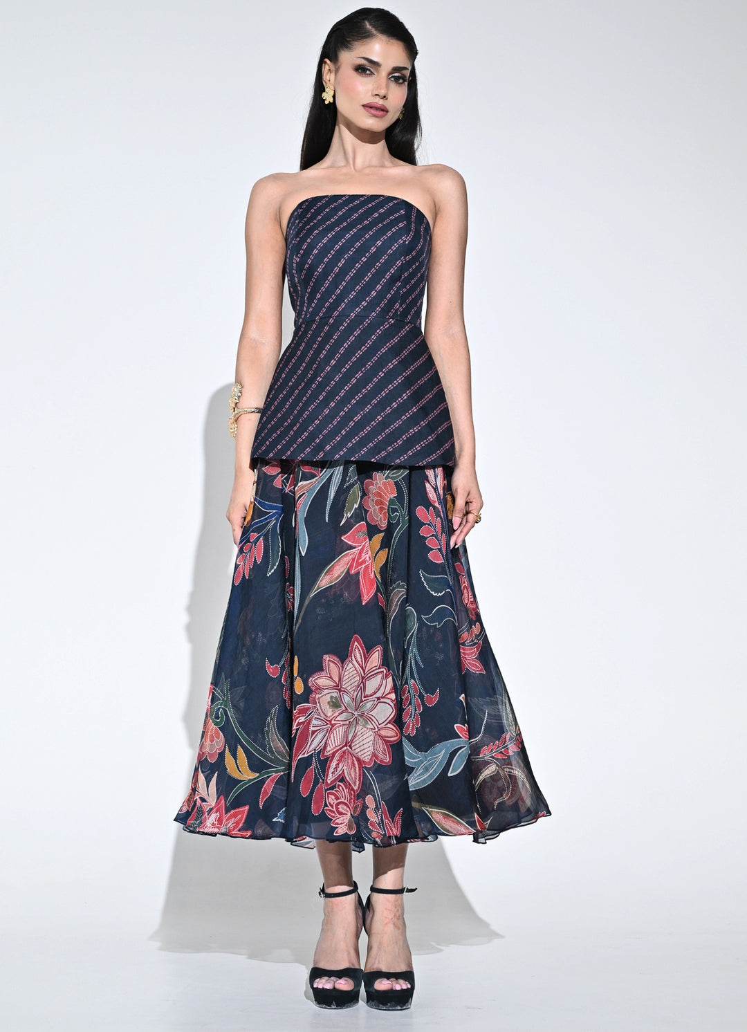 Black Organza Dual Midi Corset Dress