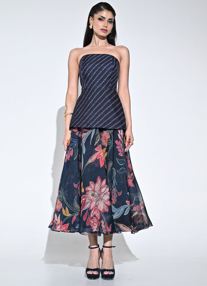 Black Organza Dual Midi Corset Dress