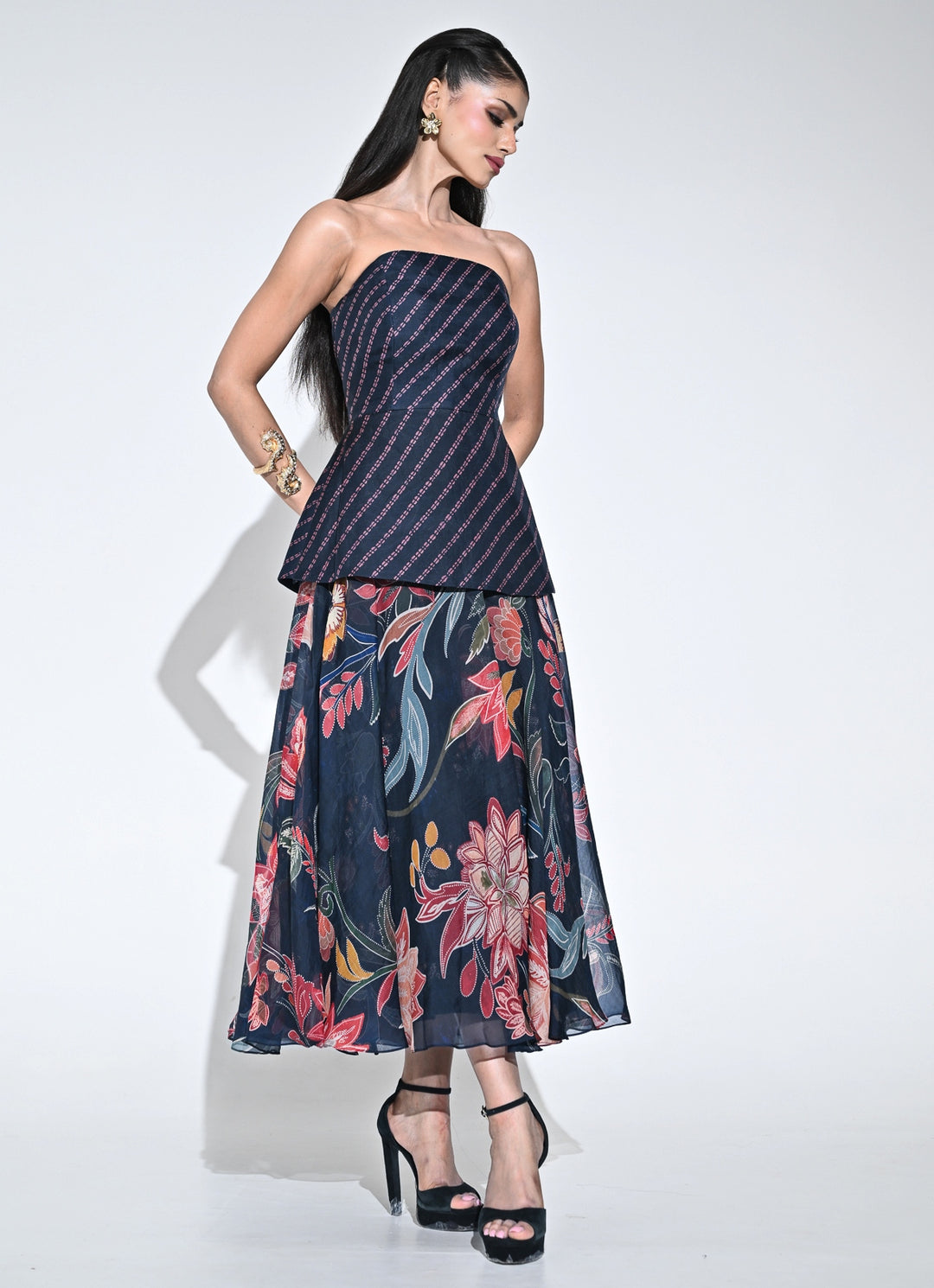 Black Organza Dual Midi Corset Dress