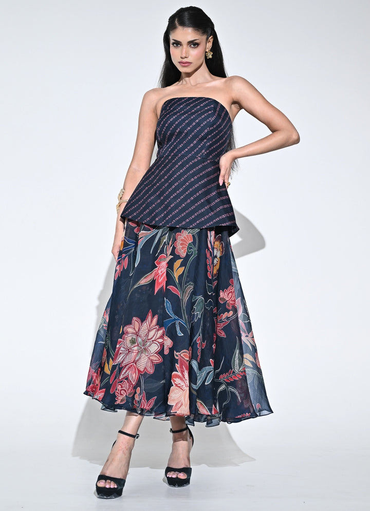 Black Organza Dual Midi Corset Dress
