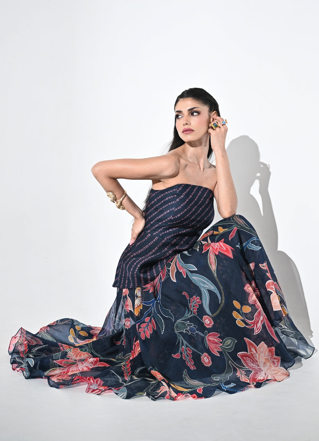 Black Organza Dual Midi Corset Dress