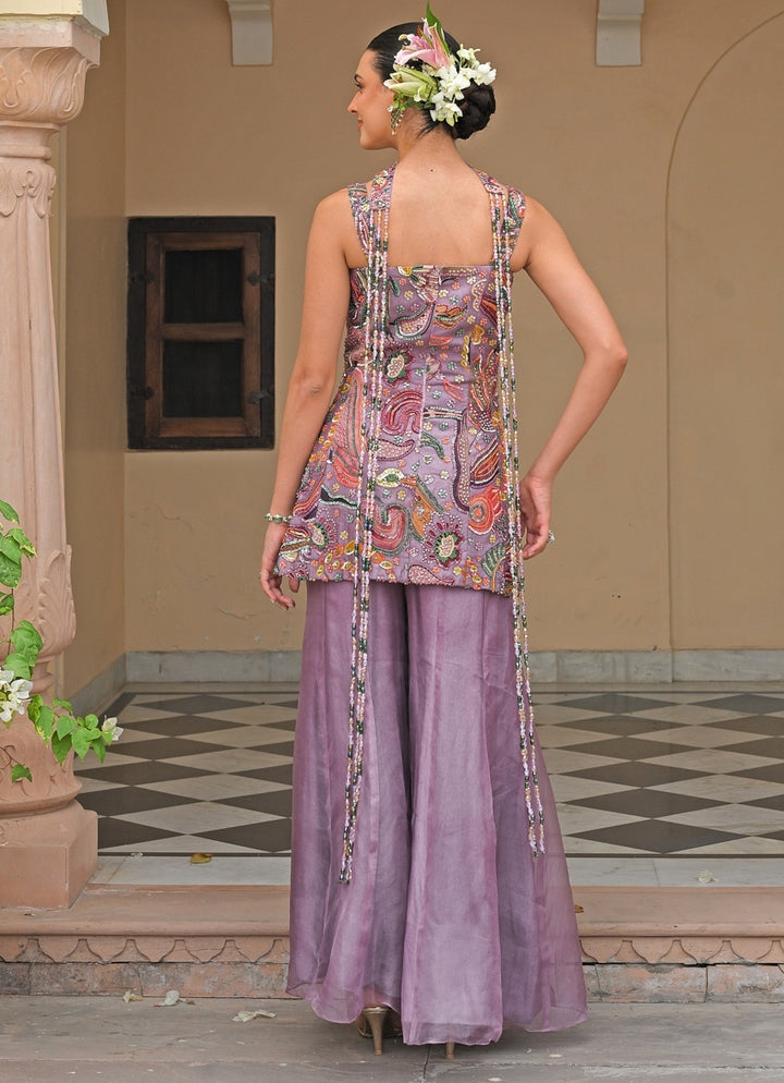 Lilac Organza Kurta Pants Set
