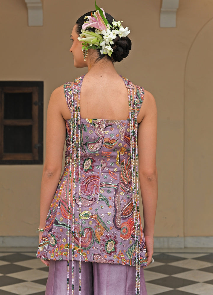 Lilac Organza Kurta Pants Set