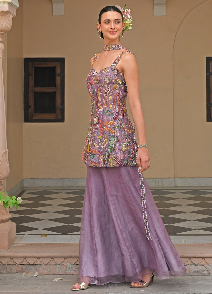 Lilac Organza Kurta Pants Set