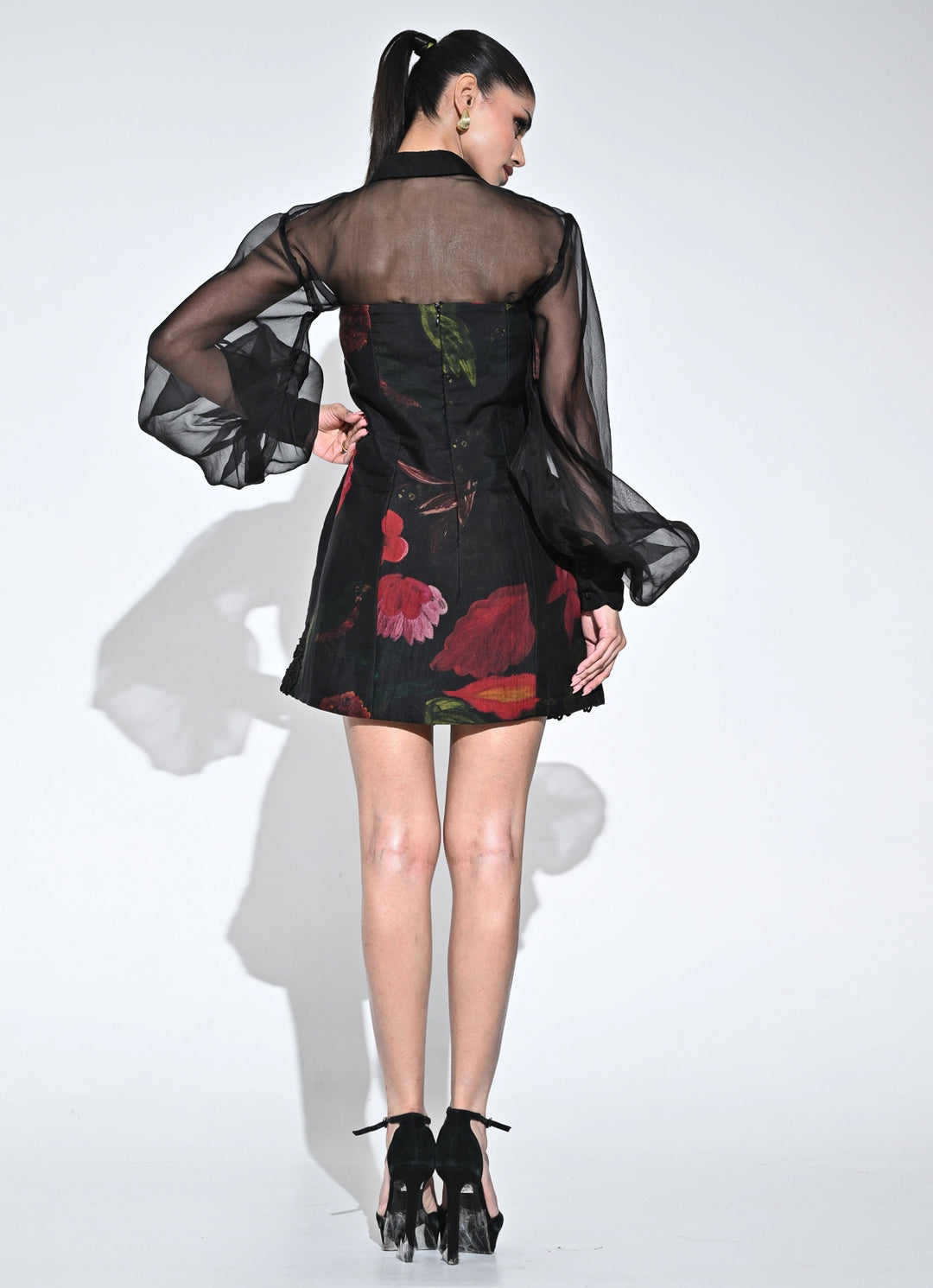 Black Organza Corset Mini Dress With Shirt
