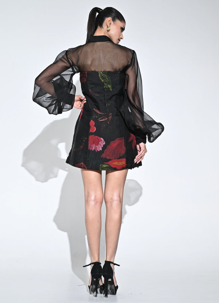Black Organza Corset Mini Dress With Shirt