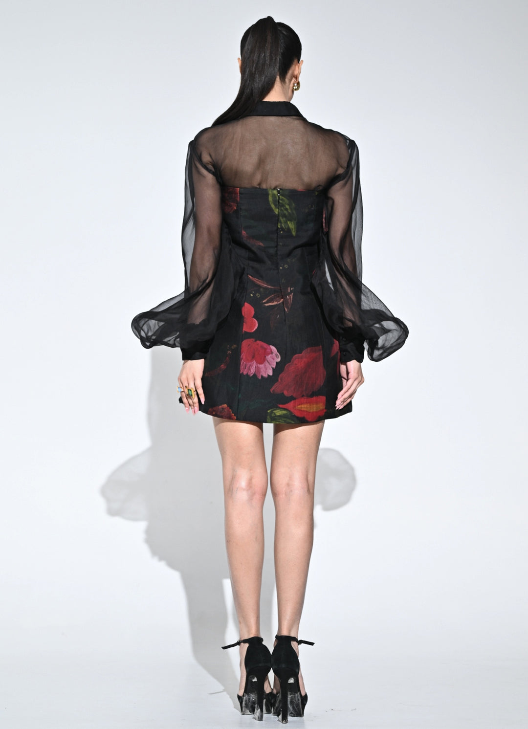 Black Organza Corset Mini Dress With Shirt