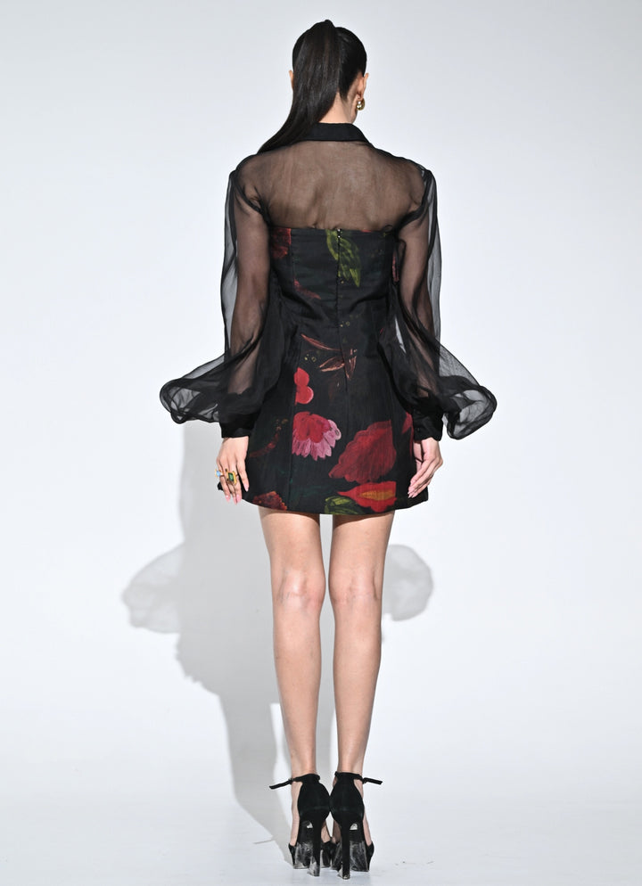 Black Organza Corset Mini Dress With Shirt
