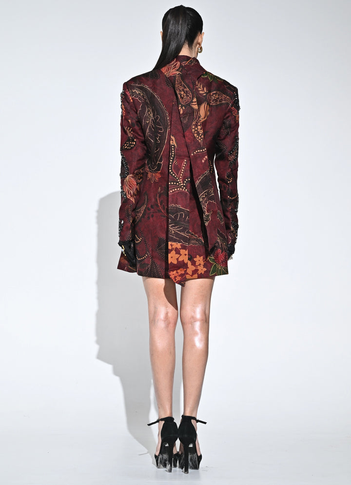 Maroon Red Organza Blazer Dress