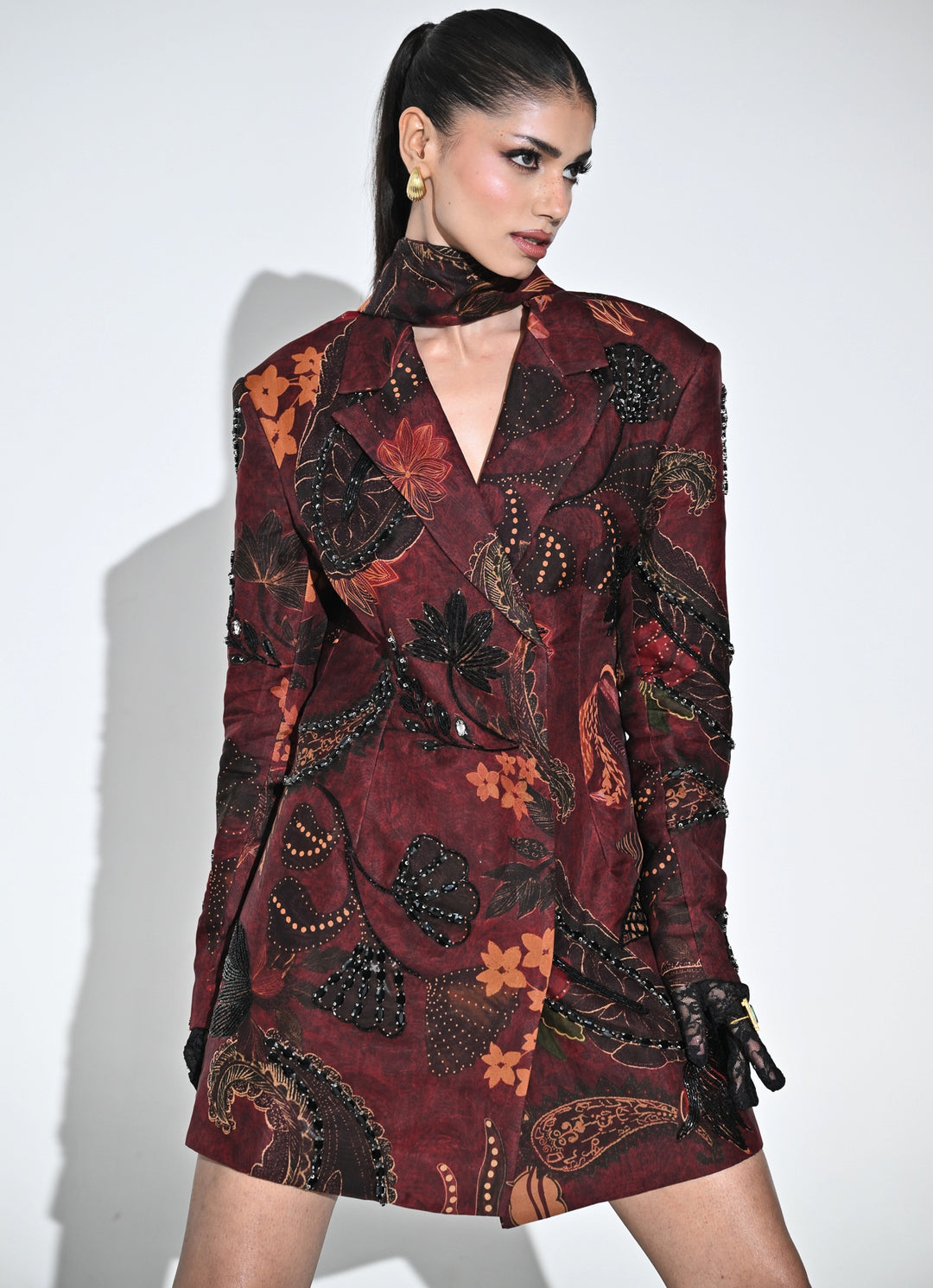 Maroon Red Organza Blazer Dress