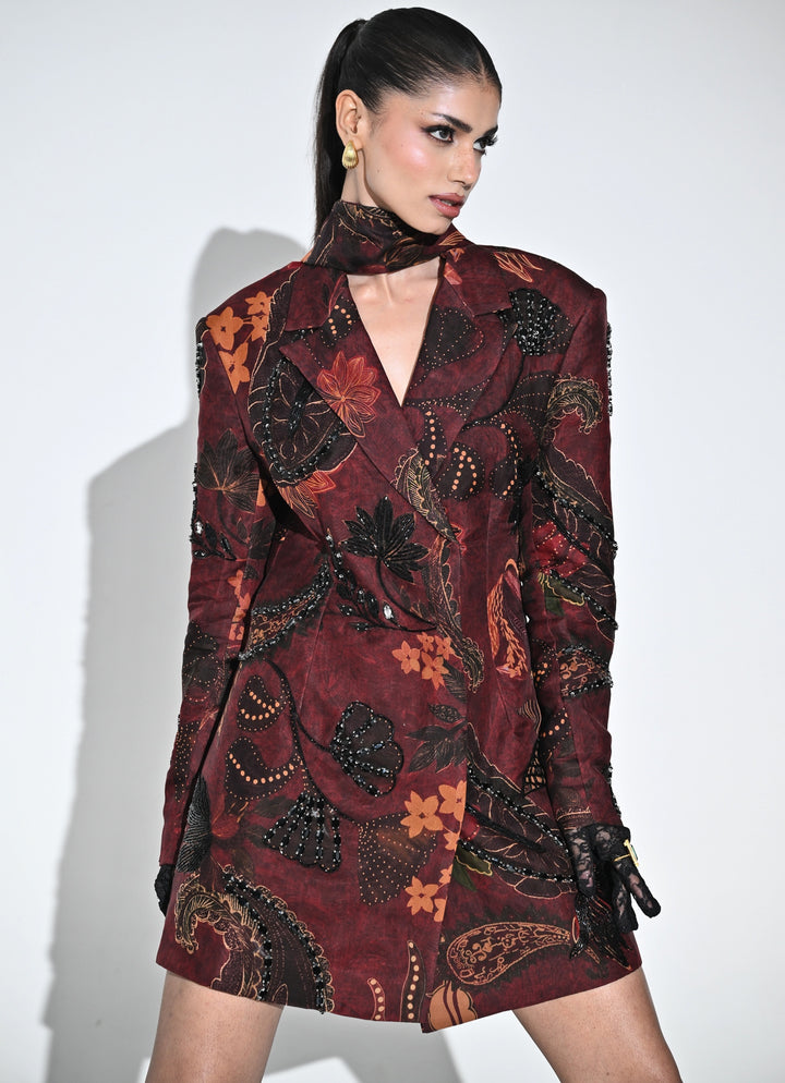 Maroon Red Organza Blazer Dress
