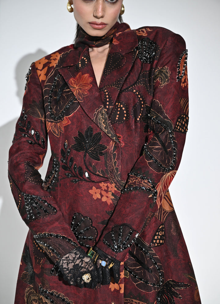 Maroon Red Organza Blazer Dress