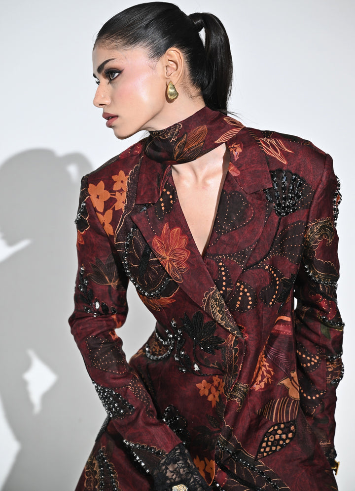 Maroon Red Organza Blazer Dress