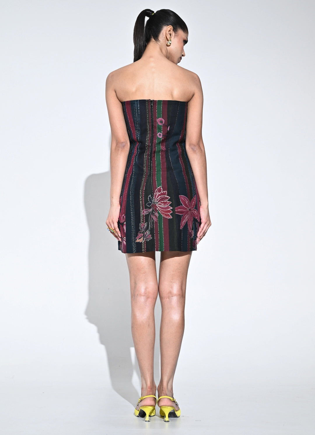 Black Multicolour Organza Mini Dress