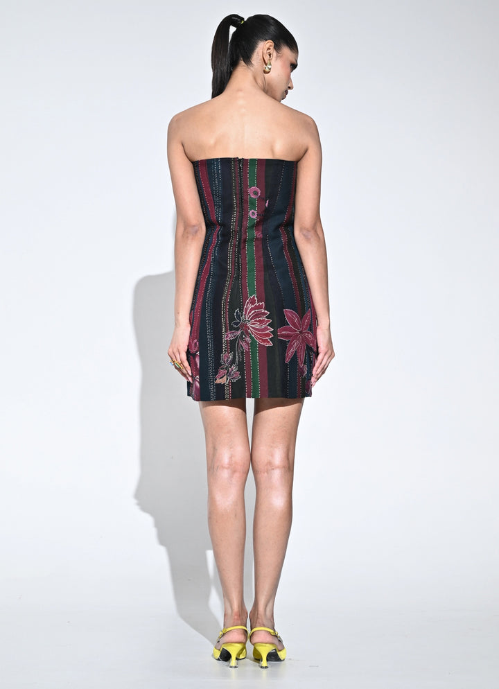 Black Multicolour Organza Mini Dress