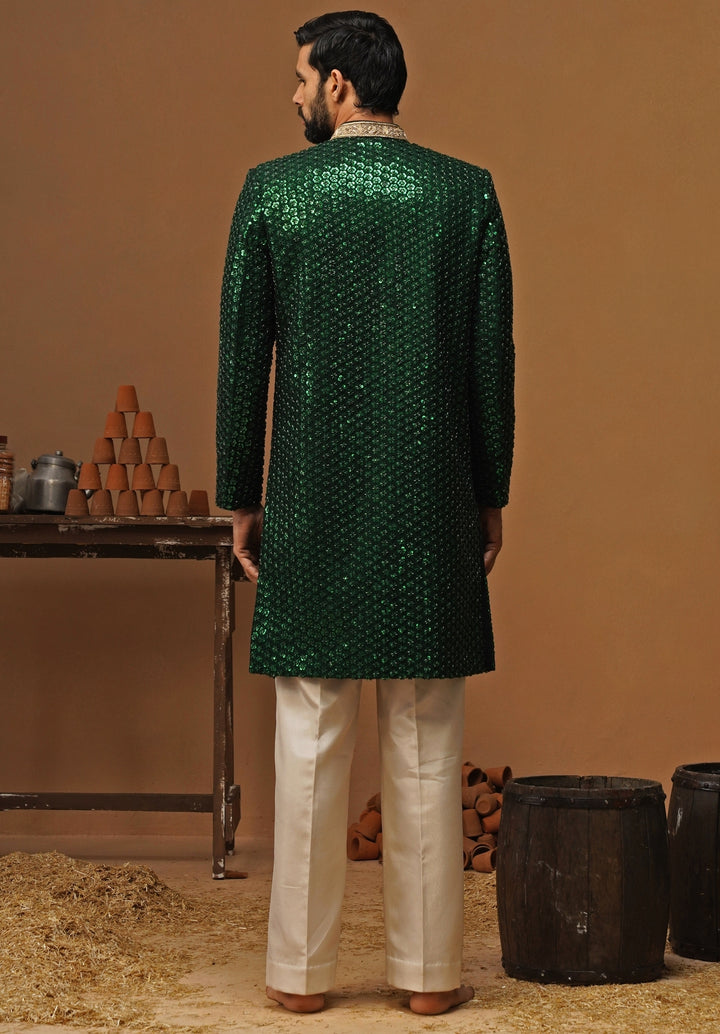 Emerald Green Georgette Sherwani Set