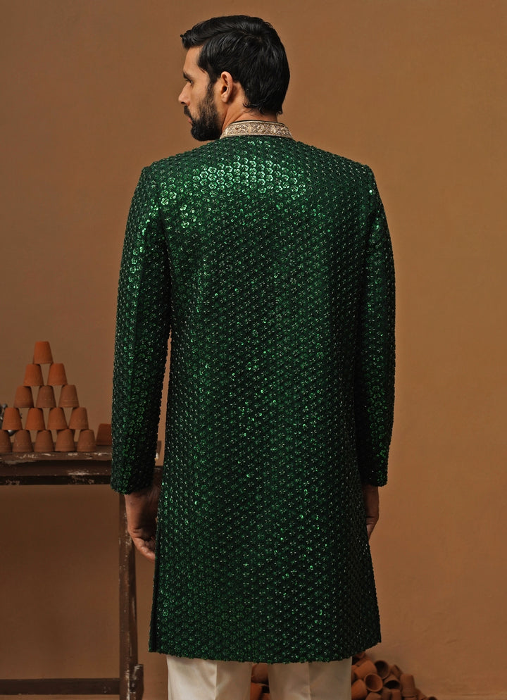 Emerald Green Georgette Sherwani Set