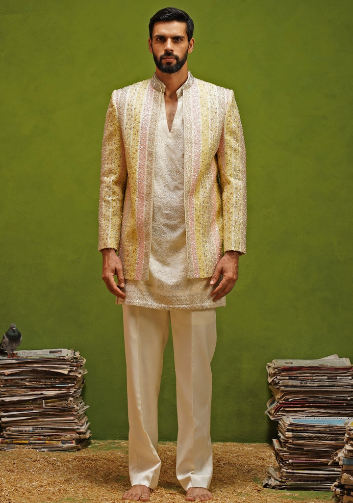 Ivory and Multicolor Tissue Silk Jodhpuri Set