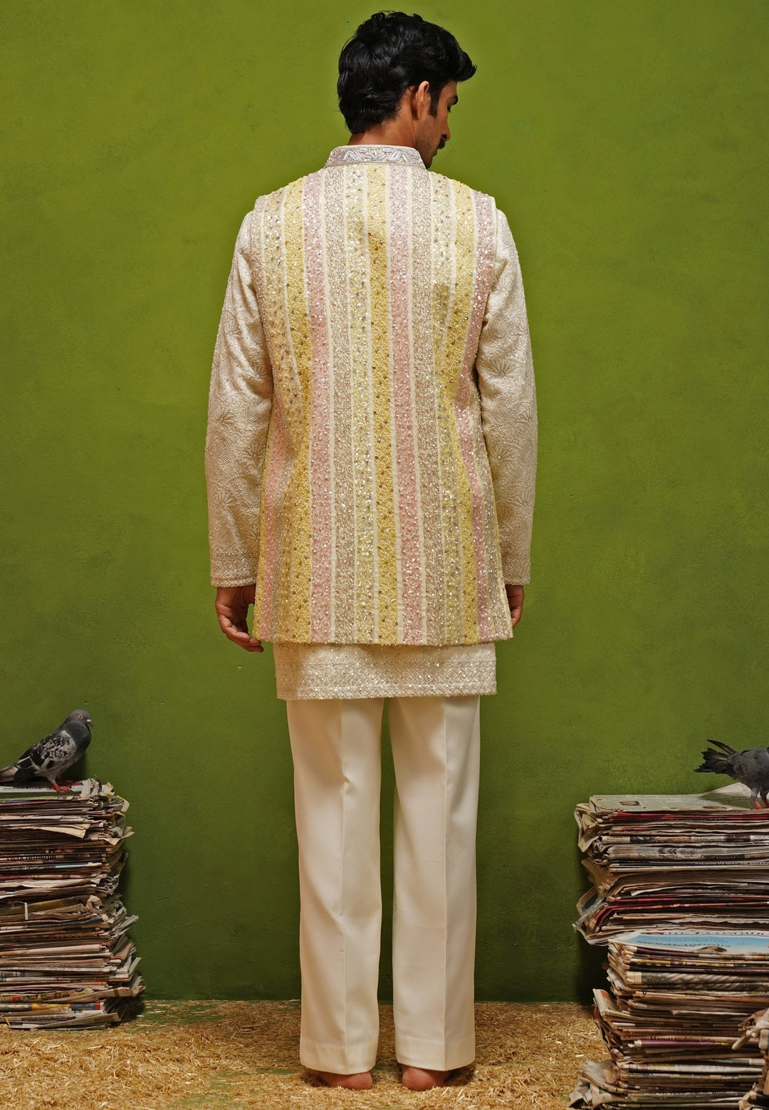 Ivory and Multicolor Georgette Kurta Jacket Set