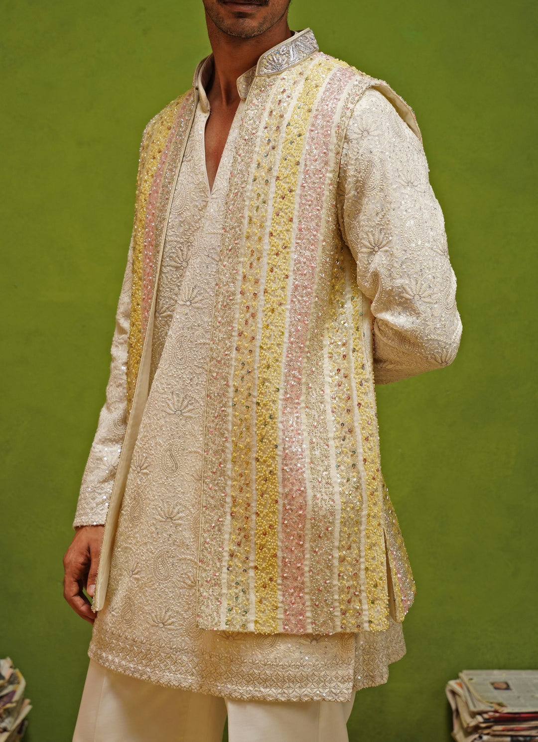 Ivory and Multicolor Georgette Kurta Jacket Set