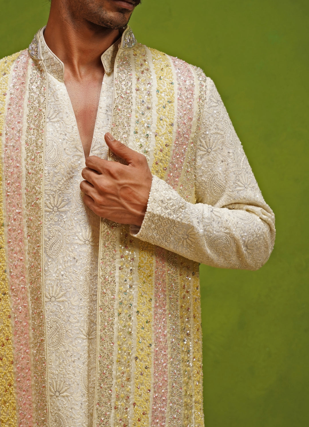 Ivory and Multicolor Georgette Kurta Jacket Set