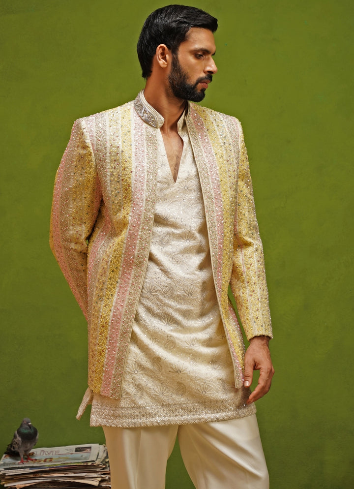 Ivory and Multicolor Tissue Silk Jodhpuri Set