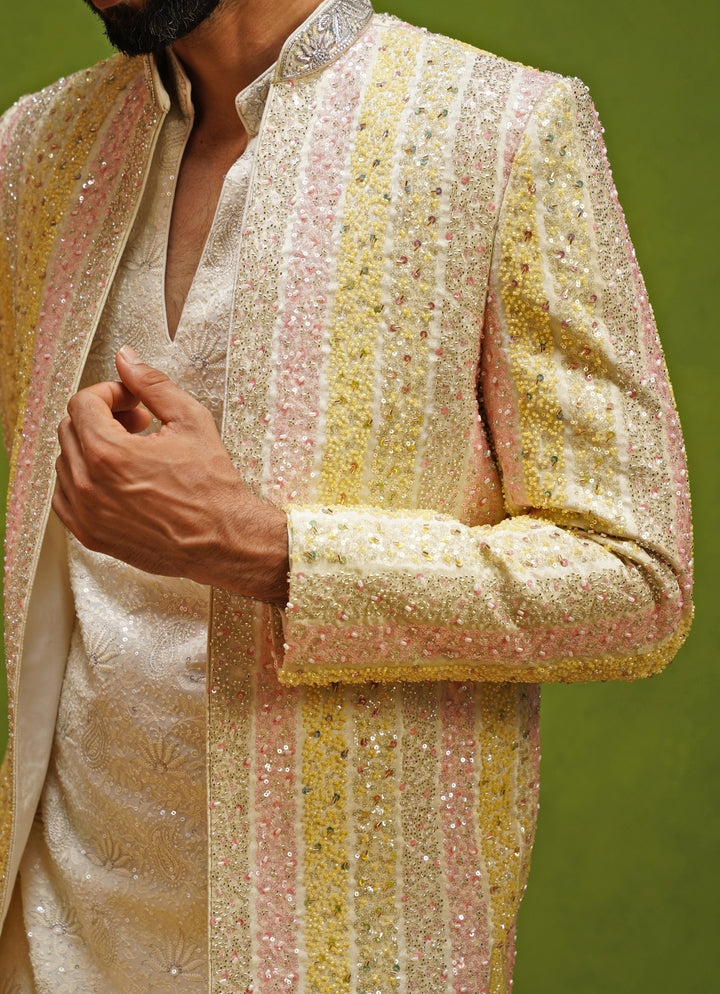 Ivory and Multicolor Tissue Silk Jodhpuri Set