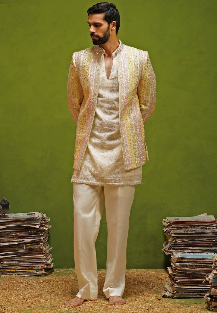Ivory and Multicolor Tissue Silk Jodhpuri Set
