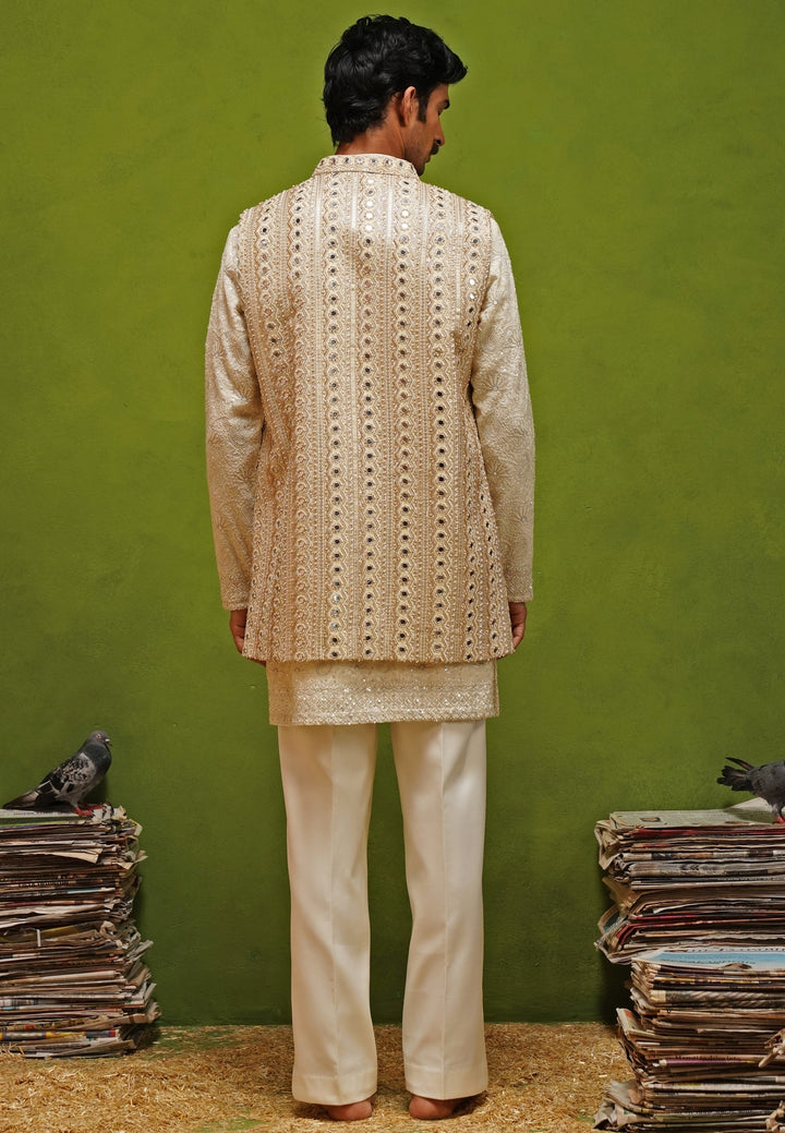 Ivory and Gold Georgette Kurta Jacket Set