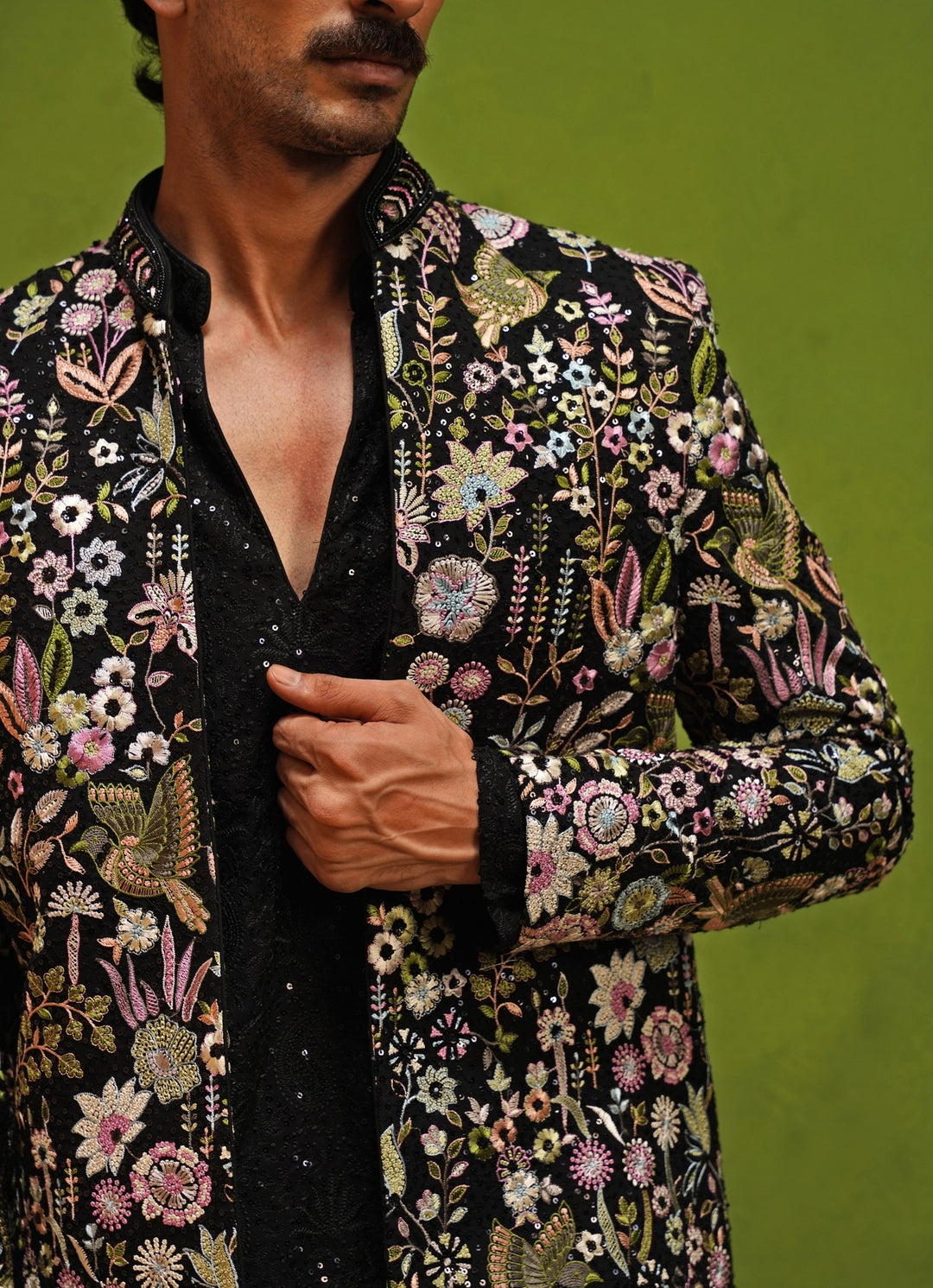 Black Floral Georgette Jodhpuri Set