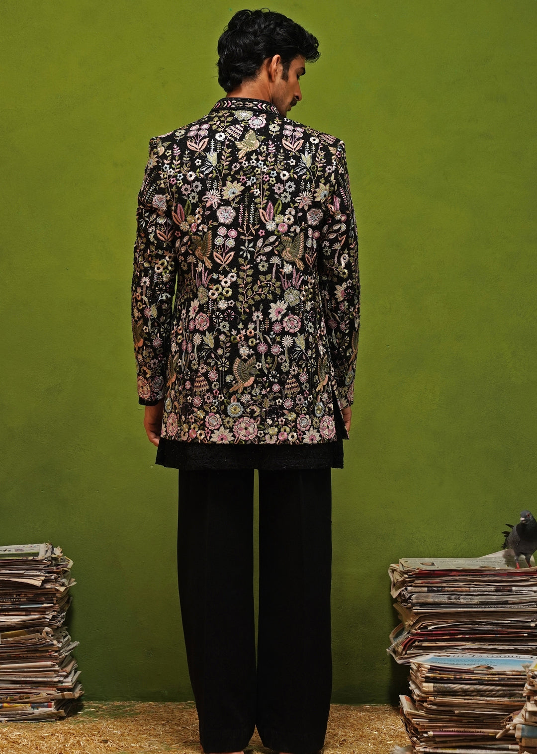 Black Floral Georgette Jodhpuri Set