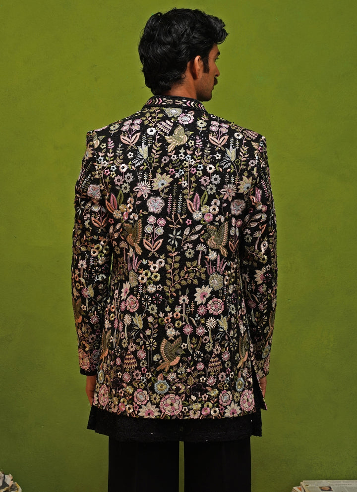 Black Floral Georgette Jodhpuri Set