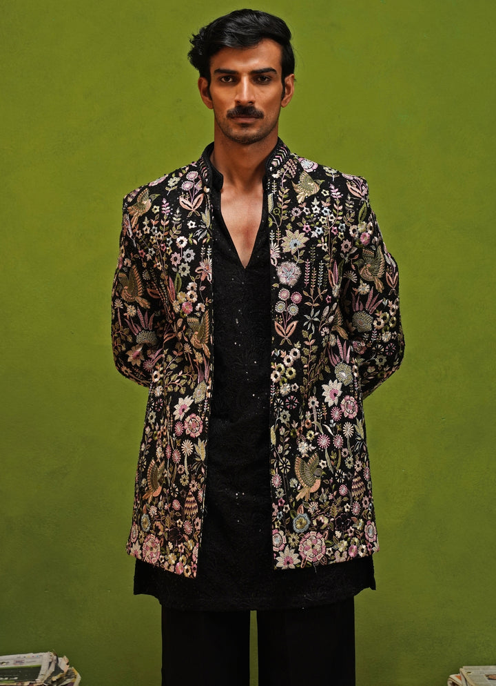 Black Floral Georgette Jodhpuri Set