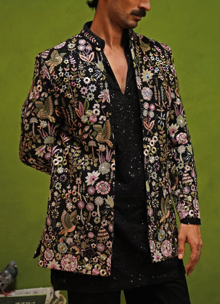 Black Floral Georgette Jodhpuri Set