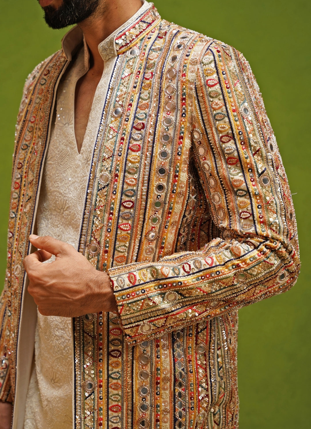 Ivory and Multicolor Georgette Jodhpuri Set