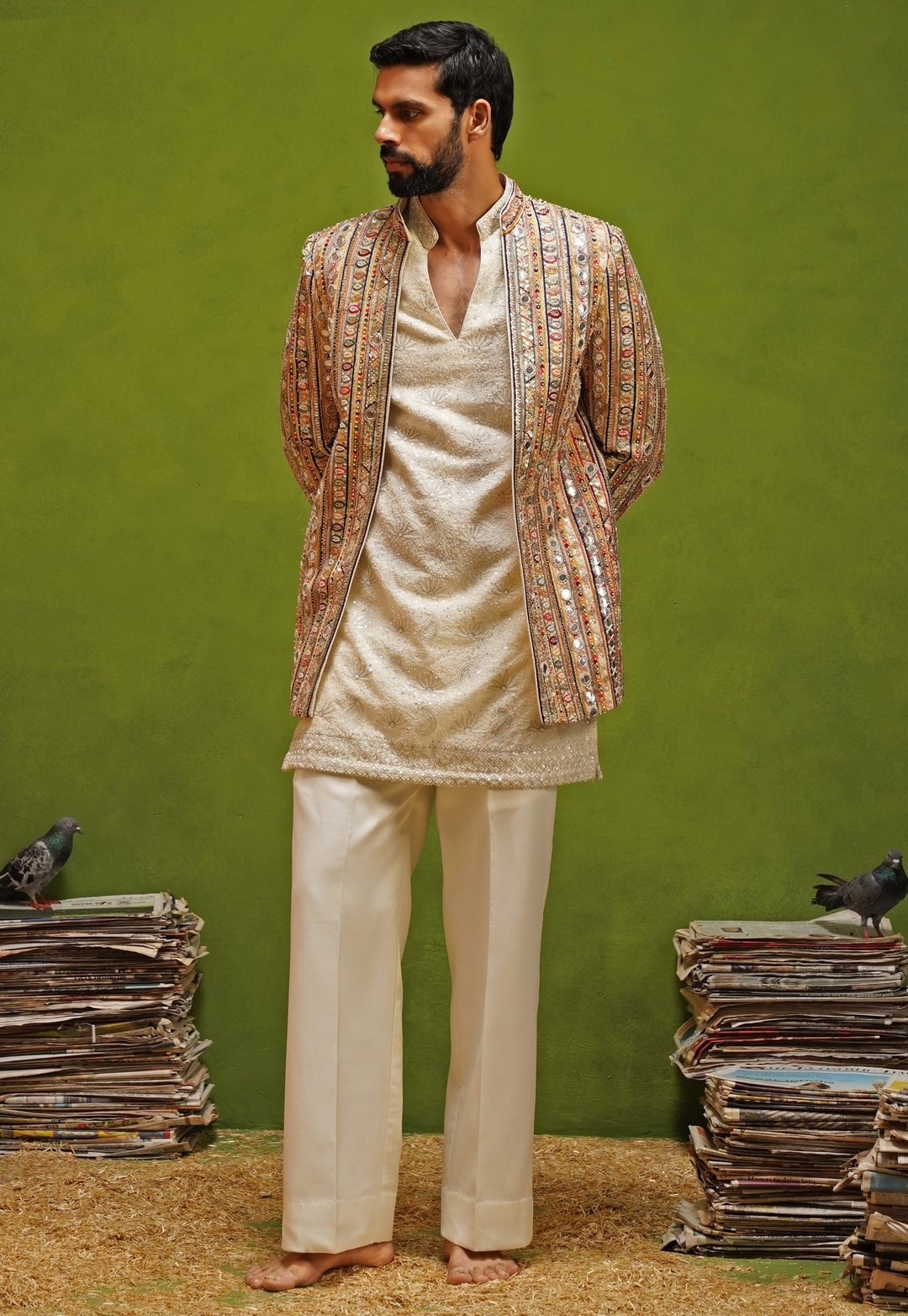 Ivory and Multicolor Georgette Jodhpuri Set