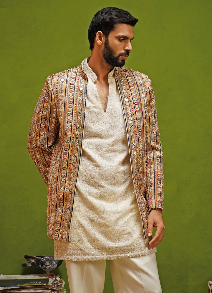 Ivory and Multicolor Georgette Jodhpuri Set