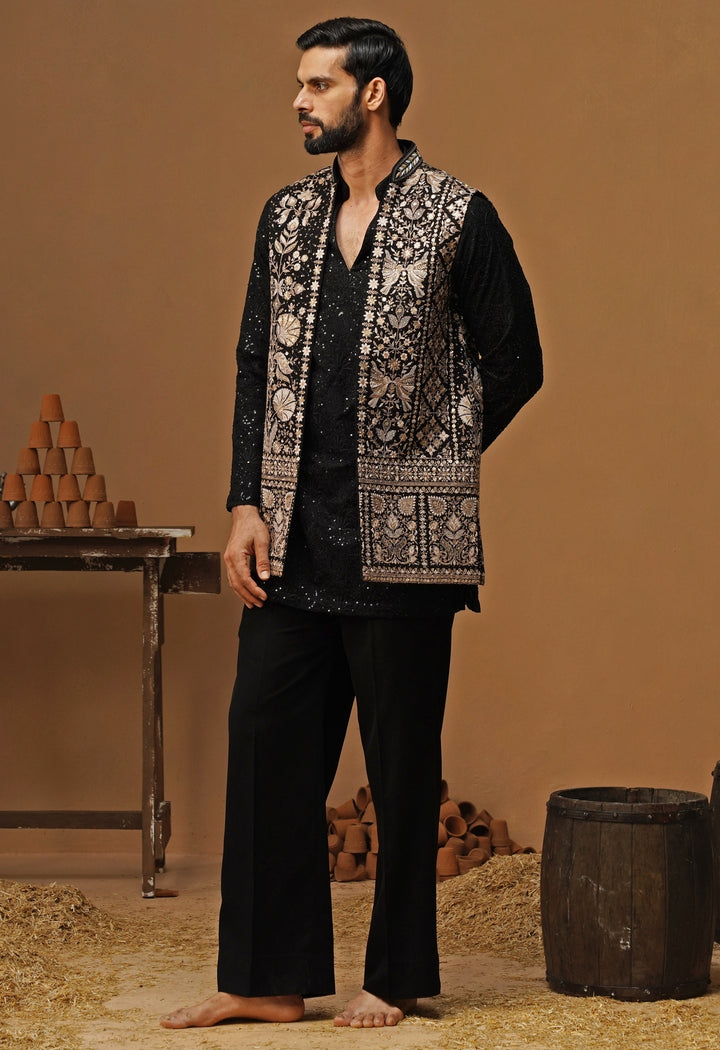 Black Georgette Nehru Jacket Set