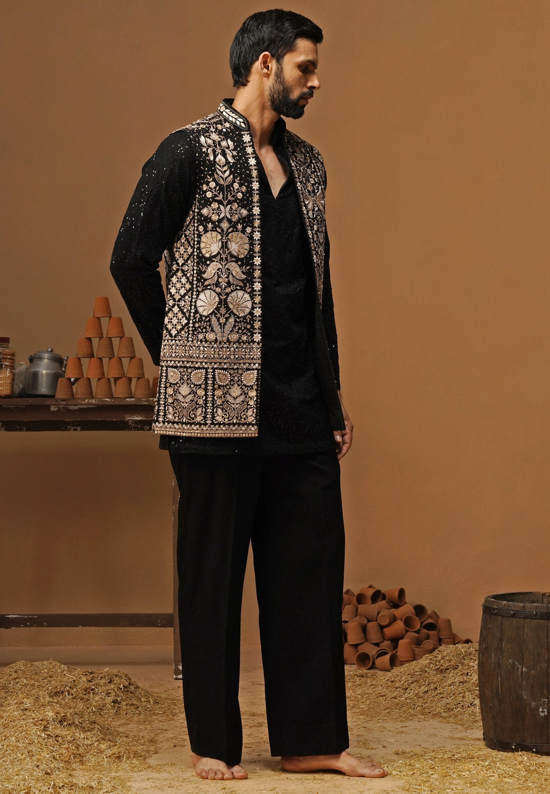 Black Georgette Nehru Jacket Set