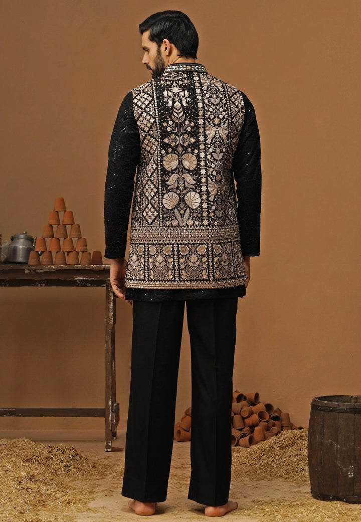 Black Georgette Nehru Jacket Set