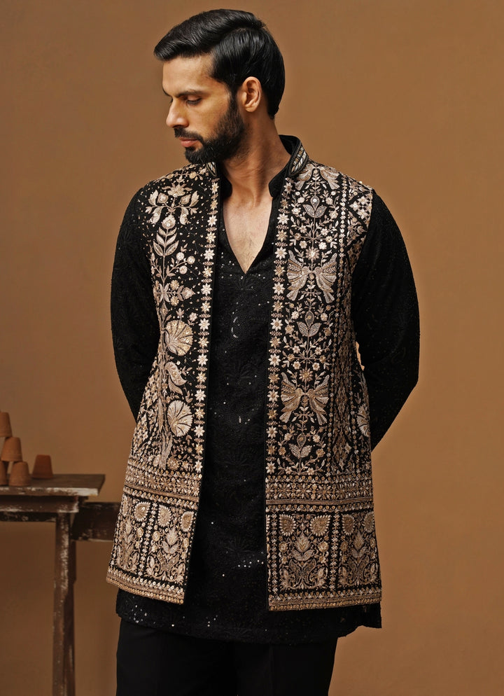 Black Georgette Nehru Jacket Set