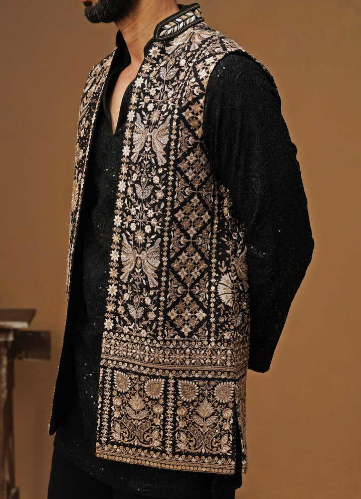 Black Georgette Nehru Jacket Set