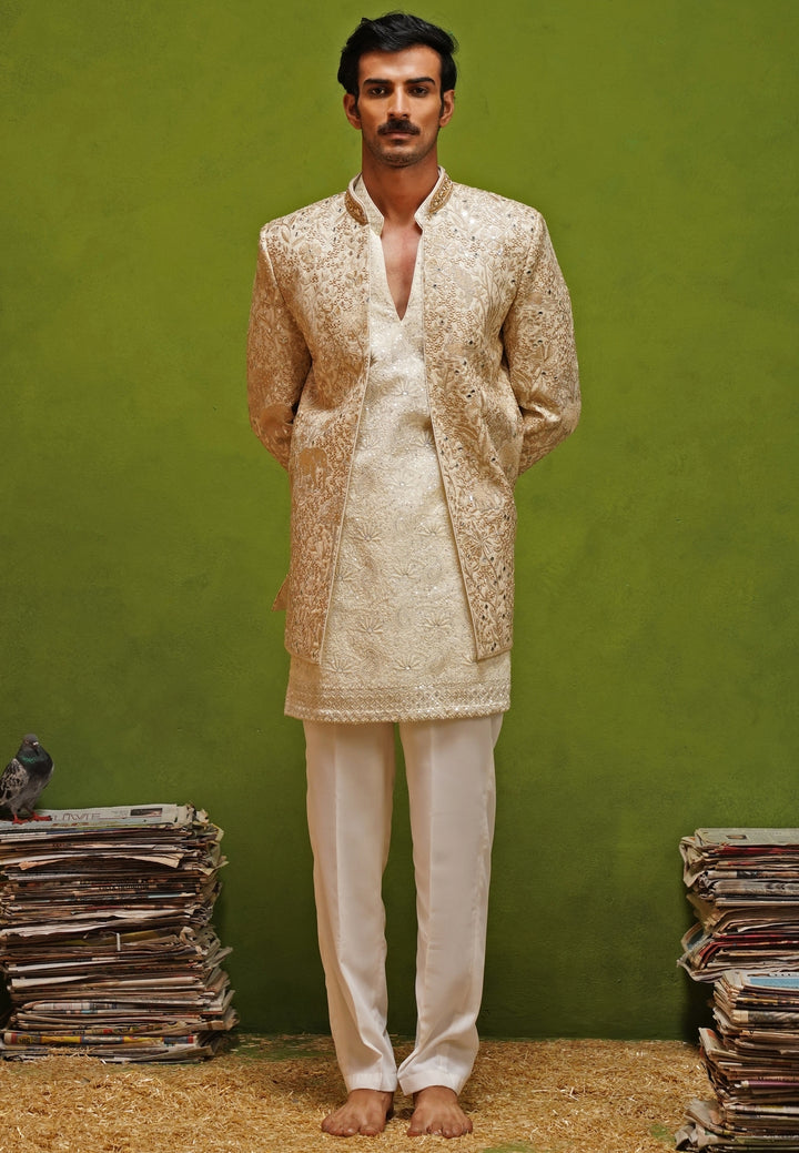 Ivory and Gold Georgette Jodhpuri Set