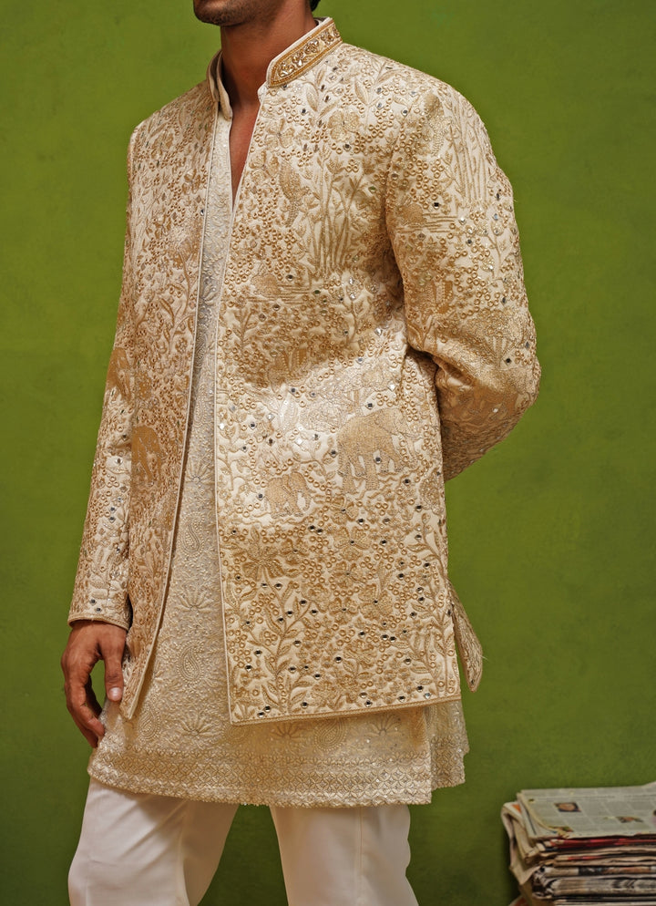 Ivory and Gold Georgette Jodhpuri Set