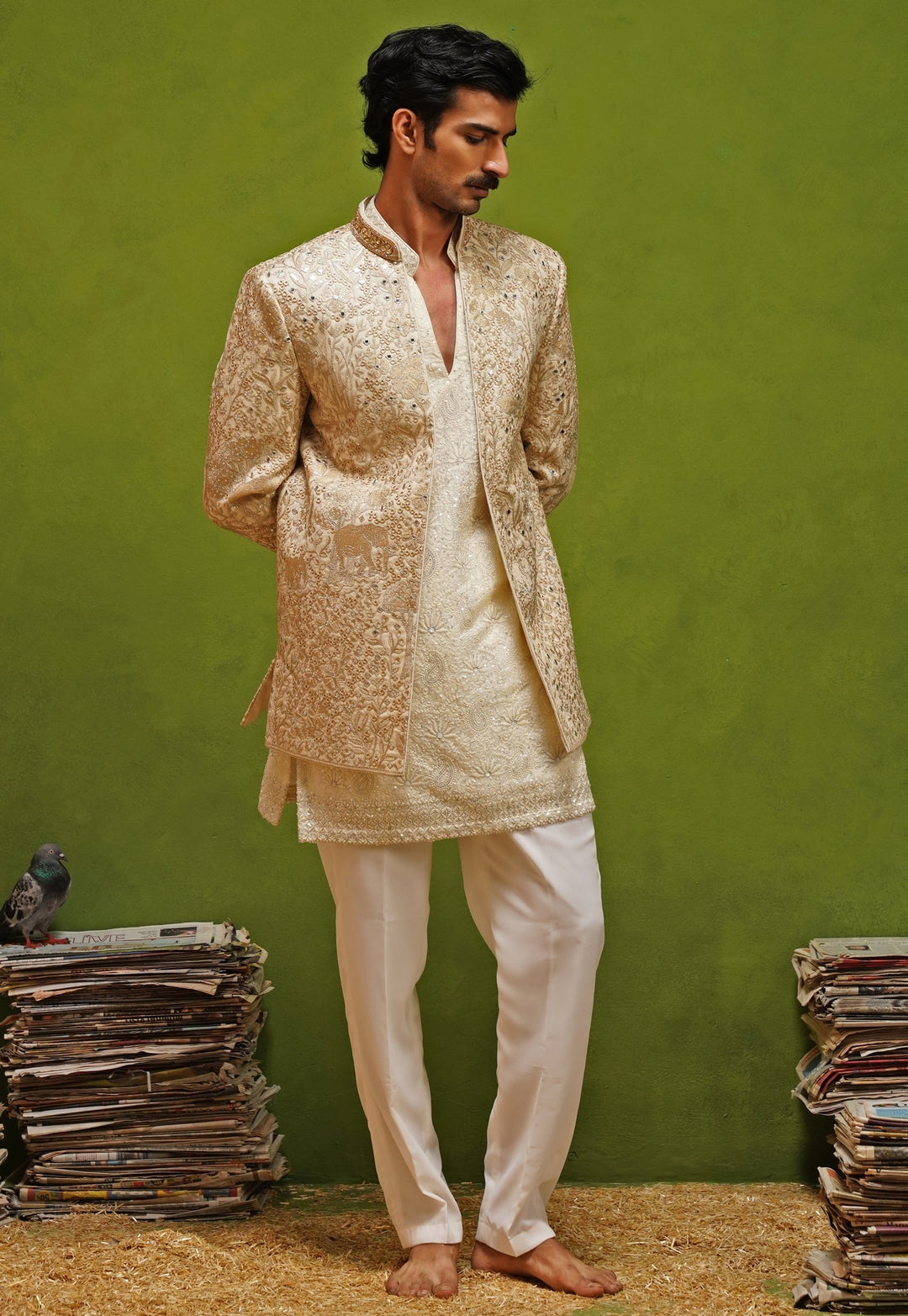 Ivory and Gold Georgette Jodhpuri Set