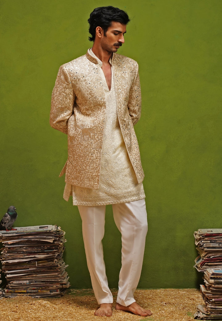 Ivory and Gold Georgette Jodhpuri Set