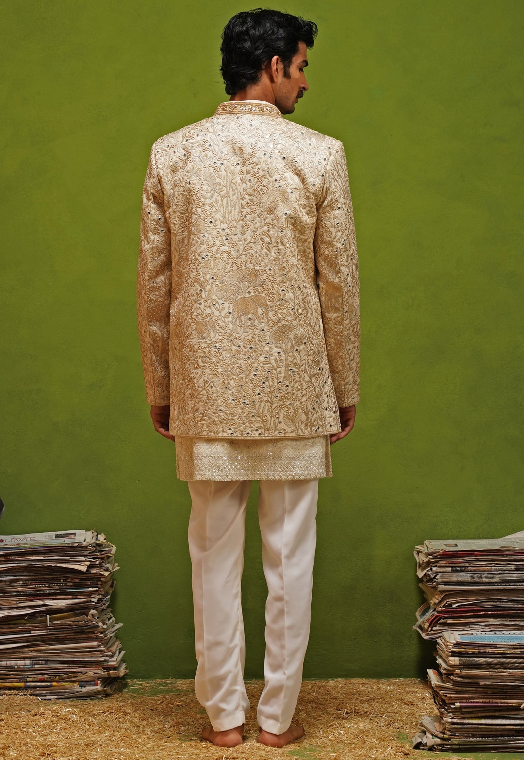 Ivory and Gold Georgette Jodhpuri Set