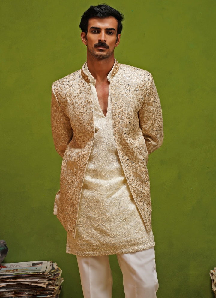 Ivory and Gold Georgette Jodhpuri Set