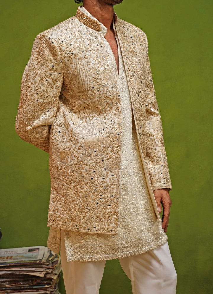 Ivory and Gold Georgette Jodhpuri Set